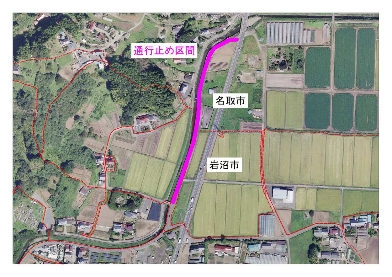 小川三色吉線通行止規制区間図